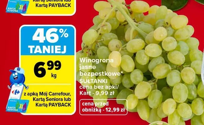 Winogrona jasne bezpestkowe Sułtanki promocja w Carrefour