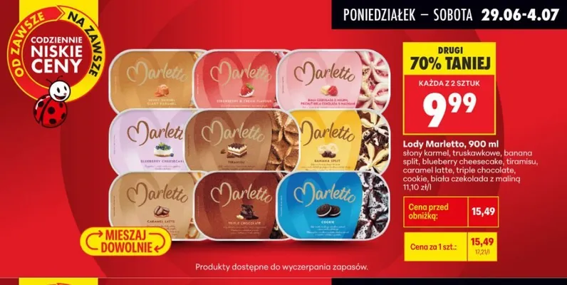 Lody Marletto truskawkowe promocja w Biedronka