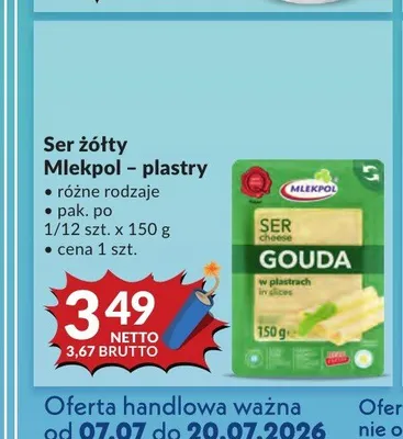 Ser żółty Gouda w plastrach Mlekpol promocja w Makro