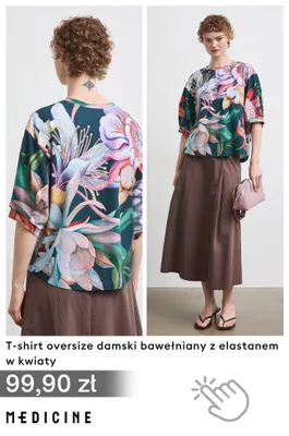 T-shirt oversize damski bawełniany z elastanem w kwiaty Medicine promocja w Medicine