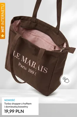 Torba shopper z haftem i domieszką bawełny Le Marais promocja w Sinsay