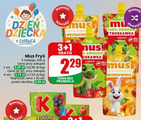 Mus Fryś Brzoskwinia Jabłko promocja w Dino
