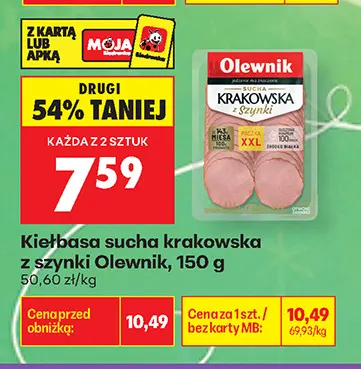 Kiełbasa sucha krakowska z szynki Olewnik promocja w Biedronka