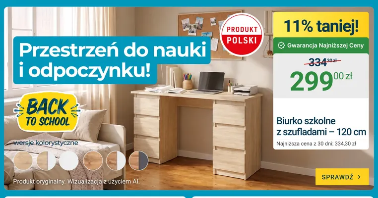 Biurko szkolne z szufladami 120 cm promocja w ERLI