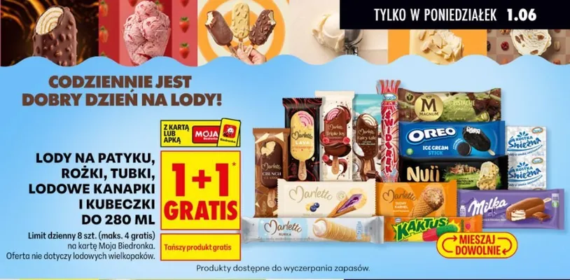 Lód na patyku Marletto Crunch Classic promocja w Biedronka