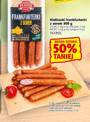 Kiełbaski frankfurterki z serem Pekpol promocja w Prim Market