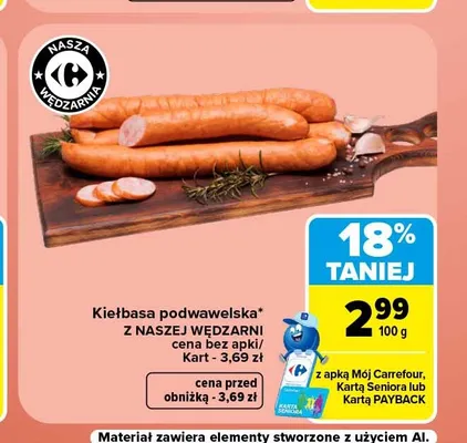 Kiełbasa podwawelska Nasza Wędzarnia promocja w Carrefour