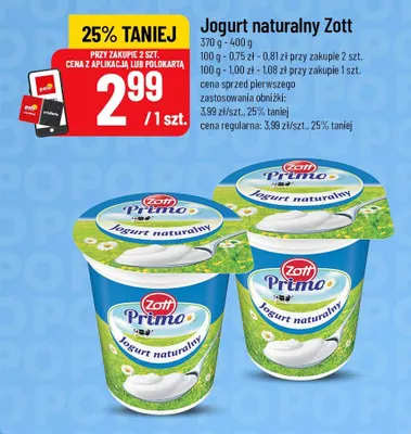 Jogurt naturalny Zott promocja w POLOmarket