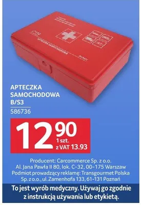 Apteczka samochodowa B/S3 promocja w Selgros
