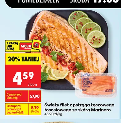 Świeży filet z pstrąga tęczowego łososiowego ze skórą Marinero promocja w Biedronka
