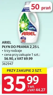 Żel do prania Ariel 2.25L - trzy rodzaje - cena przy zakupie 1 szt: 56.90, z VAT 69.99 promocja w Selgros