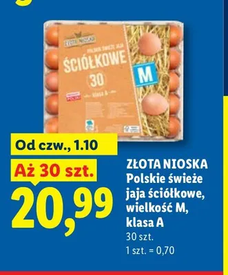 Jajka kurze Polskie świeże ściółkowe wielkość M Złota Nioska promocja w Lidl