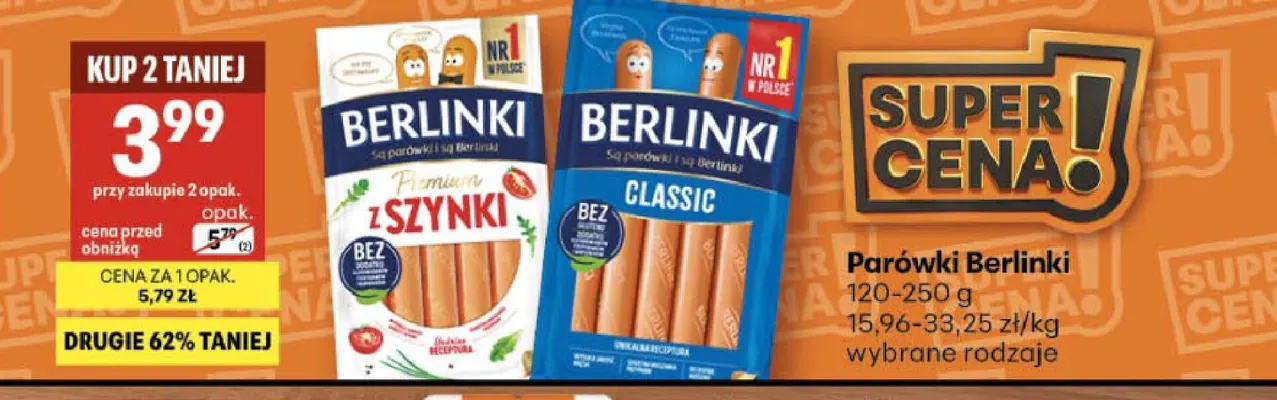 Parówki Berlinki Classic promocja w Delikatesy Centrum
