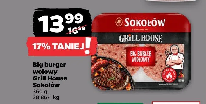 Big burger wołowy Grill House Sokołów promocja w Netto