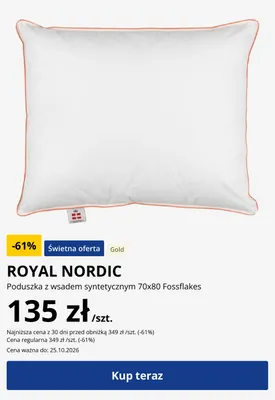 Poduszka z wsadem syntetycznym 70x80 cm Fossflakes Royal Nordic promocja w Jysk
