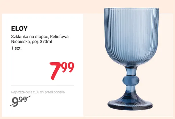 Szklanka na stopce reliefowa niebieska poj. 370 ml Eloy promocja w Rossmann