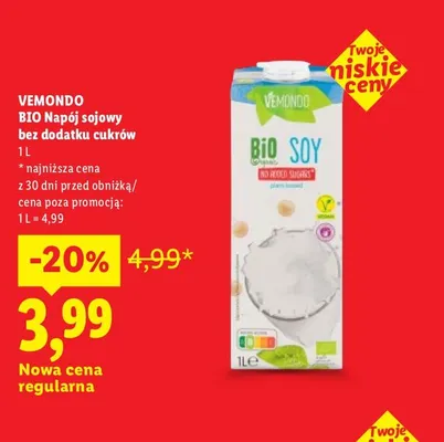Napój sojowy bez dodatku cukrów Vemondo promocja w Lidl