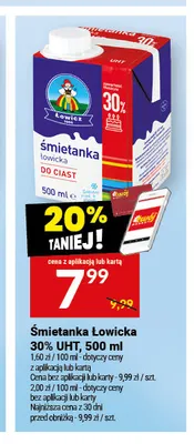 Śmietanka Łowicka UHT Łowicz 30% promocja w Twój Market