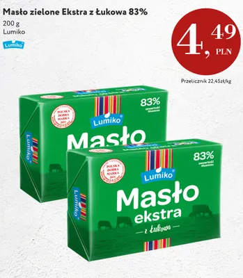 Masło zielone ekstra z Łukowa Lumiko 83% promocja w Market Point