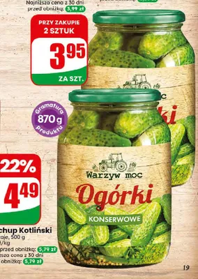 Ogórki konserwowe Warzyw Moc promocja w Dino