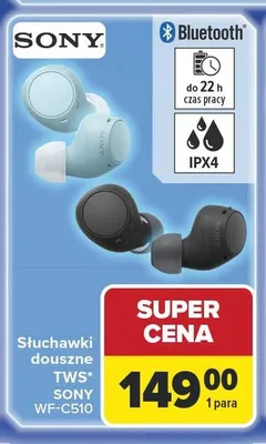 Słuchawki douszne TWS SONY WF-C510 promocja w Carrefour