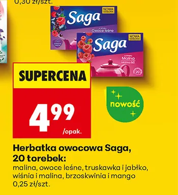 Herbatka owocowa Saga brzoskwinia i mango promocja w Biedronka