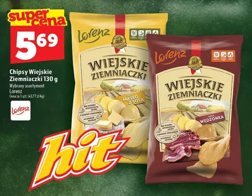 Chipsy Wiejskie Ziemniaczki o smaku wędzonka Lorenz promocja w TOPAZ
