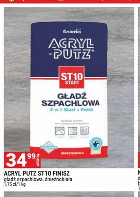 Gładź szpachlowa Acryl-Putz ST10 Finisz śnieżnobiała promocja w Merkury Market