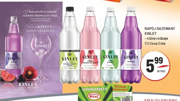 Napój gazowany Kinley Zero Sugar Elderflower Tonic promocja w Sedal