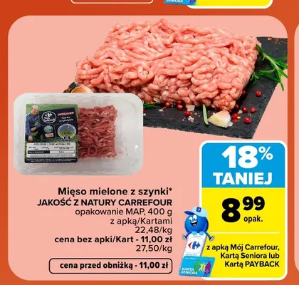 Mięso mielone z szynki opakowanie Jakość z Natury Carrefour promocja w Carrefour