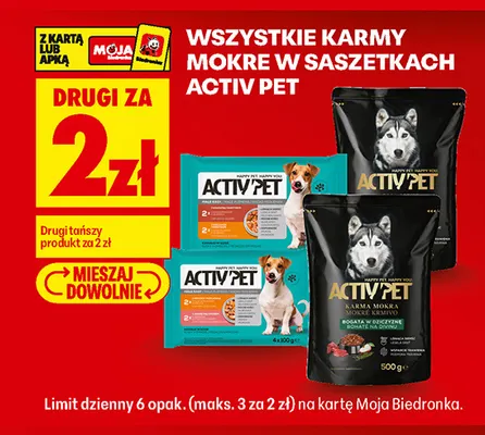 Karmy mokre w saszetkach Activ Pet promocja w Biedronka