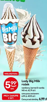 Lody Big Milk rożek waniliowy promocja w Żabka