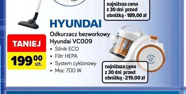 Odkurzacz bezworkowy Hyundai VC009 promocja w Carrefour