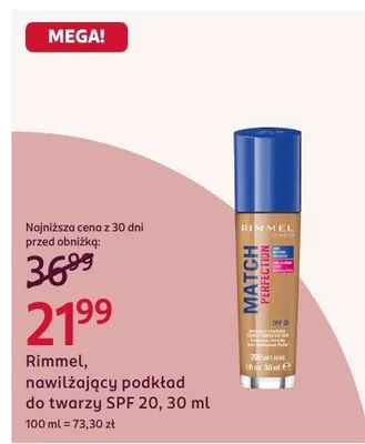 Podkład nawilżający Rimmel, do twarzy SPF 20, 30 ml promocja w Rossmann