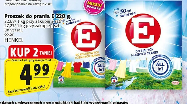 Proszek do prania E do kolorowych i ciemnych tkanin promocja w Prim Market