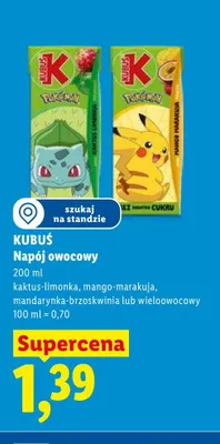 Napój owocowy kaktus-limonka Kubuś promocja w Lidl