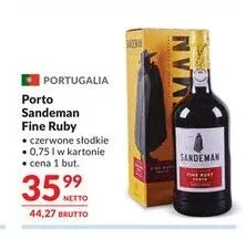 Wino czerwone Porto Sandeman Fine Ruby słodkie w kartonie promocja w Makro