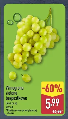Winogrona zielone bezpestkowe promocja w Aldi
