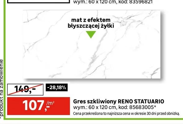Gres szkliwny Reno Statuario promocja w Leroy Merlin