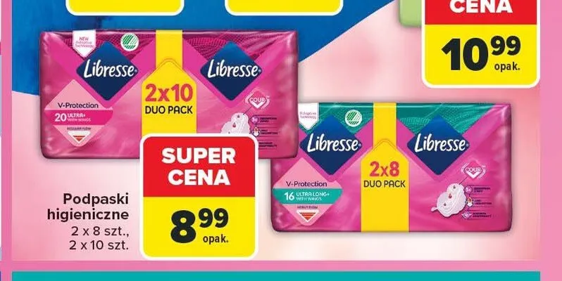 Podpaski higieniczne Libresse V-Protection Ultra Long+ 2-pak promocja w Carrefour