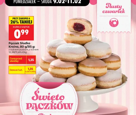 Pączek słodka kraina z cukrem pudrem promocja w Biedronka