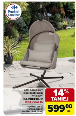 Fotel ogrodowy z baldachimem wiszący Carrefour promocja w Carrefour