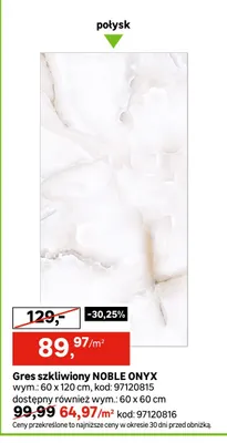 Gres szkliwiony Noble Onyx 60x60 cm promocja w Leroy Merlin