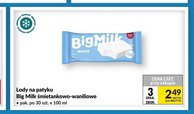 Lody na patyku Big Milk śmietankowo-waniliowe promocja w Makro