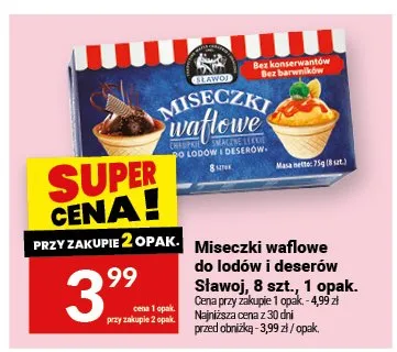 Miseczki waflowe do lodów i deserów Sławoj promocja w Twój Market