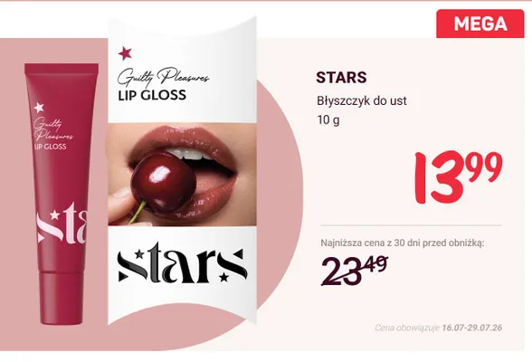 Błyszczyk do ust Stars Guilty Pleasures promocja w Rossmann