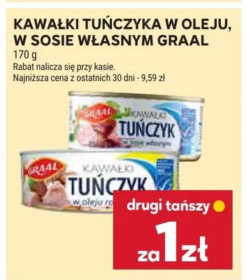 Kawałki tuńczyka w oleju w sosie własnym Graal promocja w Stokrotka
