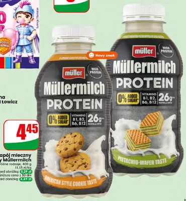Napój mleczny proteinowy Müllermilch Pistachio-Wafer Taste promocja w Dino