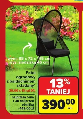 Fotel ogrodowy z baldachimem składany promocja w Carrefour