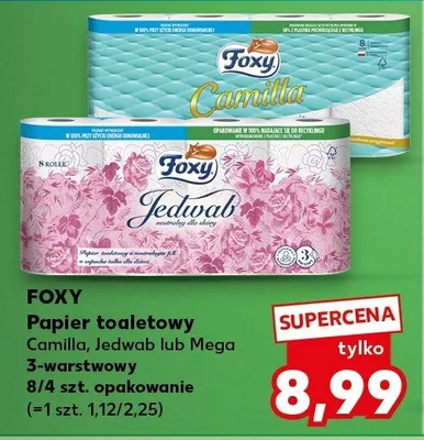 Papier toaletowy Foxy Jedwab 3-warstwowy 8-pak promocja w Kaufland